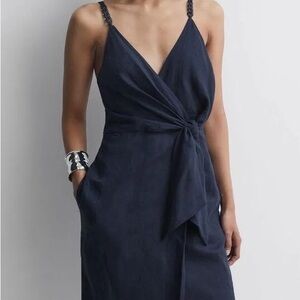 Reiss Navy Esme Linen Dress